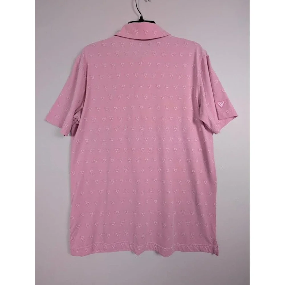 Levelwear Golf Polo Shirt Mens M Pink Geometric Sun/Snowflake Logo Button Collar